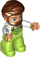 LEGO Duplo Figure Lego Ville, Male, Lime Legs with Overalls and Recycling Logo, Reddish Brown Hair and Beard minifigure