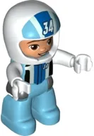 LEGO Duplo Figure Lego Ville, Male, Medium Azure Legs, White Race Top and Helmet with Number 34 Pattern minifigure