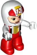 LEGO Duplo Figure Lego Ville, Female, Red Legs, White Race Top and Helmet with Number 12 Pattern minifigure