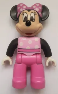 LEGO Duplo Figure Lego Ville, Minnie Mouse, Bright Pink Top with Polka Dots and Black Sleeves, Dark Pink Legs minifigure