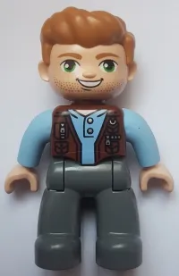 LEGO Duplo Figure Lego Ville, Male, Dark Bluish Gray Legs, Reddish Brown Vest, Dark Tan Hair (Jurassic World Owen Grady) minifigure