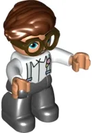 LEGO Duplo Figure Lego Ville, Male, Black Legs, White Top with Light Aqua Suspenders, Dark Brown Glasses, Reddish Brown Hair minifigure