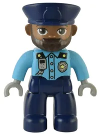 LEGO Duplo Figure Lego Ville, Male Police, Dark Blue Legs, Medium Azure Top with Silver Badge and Radio, Dark Blue Hat minifigure