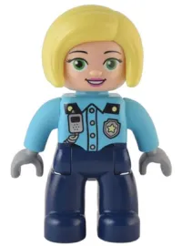 LEGO Duplo Figure Lego Ville, Female Police, Dark Blue Legs, Medium Azure Top with Silver Badge and Radio, Bright Light Yellow Hair minifigure