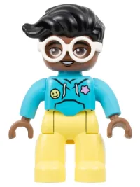LEGO Duplo Figure Lego Ville, Female, Bright Light Yellow Legs, Medium Azure Hoodie Shirt, White Glasses, Black Hair (6446173) minifigure