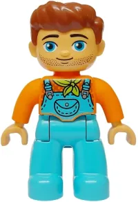 LEGO Duplo Figure Lego Ville, Male, Medium Azure Legs with Overalls and Pocket, Lime Bandana, Reddish Brown Hair and Stubble (6477388) minifigure