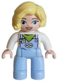 LEGO Duplo Figure Lego Ville, Female Train Driver, Bright Light Blue Legs with Overalls, Name Tag, Train Logo, Lime Scarf Pattern, Bright Light Yellow Hair (6488901 / 6569837) minifigure