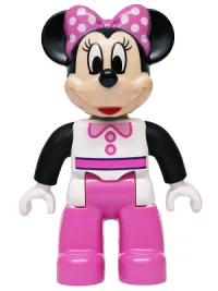 LEGO Duplo Figure Lego Ville, Minnie Mouse, White Top with Black Sleeves, Dark Pink Legs (6600689) minifigure