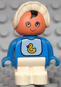 LEGO Duplo Figure, Child Type 1 Baby, White Legs, Bib with Duck Pattern, White Bonnet minifigure