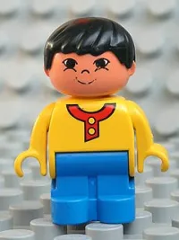 LEGO Duplo Figure, Child Type 1 Boy, Blue Legs, Yellow Top with 2 Buttons, Black Hair, Asian Eyes minifigure