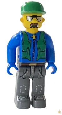 LEGO Construction Worker with Blue Shirt, Green Vest and Cap, Sunglasses and Moustache minifigure