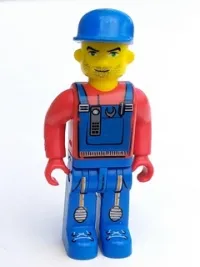 LEGO Tractor Driver With Blue Overalls, Red Shirt, Plain Blue Cap, Beard Stubble minifigure