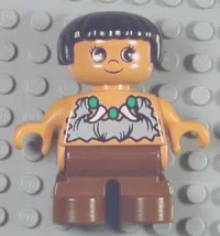 LEGO Duplo Figure, Child Type 2 Girl, Brown Legs, Tooth Necklace, Black Hair (Caveman) minifigure