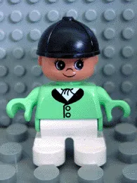 LEGO Duplo Figure, Child Type 2 Girl, White Legs, Medium Green Riding Jacket, Black Riding Hat minifigure