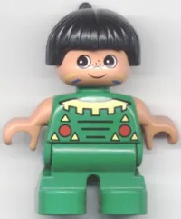 LEGO Duplo Figure, Child Type 2 Boy, Green Legs, Green Top, Black Hair (American Indian) minifigure