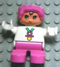 LEGO Duplo Figure, Child Type 2 Baby, Dark Pink Legs, White Top, Dark Pink Bonnet minifigure