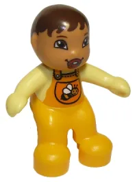 LEGO Duplo Figure Lego Ville, Baby, Bright Light Orange Overalls with Bib with Bee Pattern, Pacifier minifigure