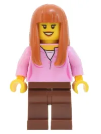 LEGO Skyline Express Woman - Bright Pink Top, Reddish Brown Legs, Dark Orange Hair minifigure