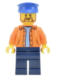 LEGO Skyline Express Man - Orange Jacket with Hood over Light Blue Sweater, Dark Blue Legs, Blue Hat minifigure