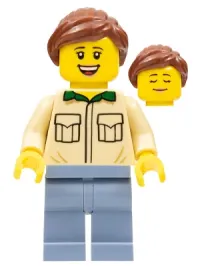 LEGO Female, Tan Shirt, Sand Blue Legs, Reddish Brown Ponytail Hair minifigure