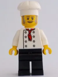 LEGO Chef - White Torso with 8 Buttons, No Wrinkles Front or Back, Black Legs, White Chef Toque minifigure