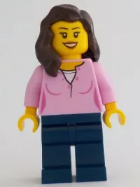 LEGO Female, Bright Pink Top, Dark Blue Legs, Dark Brown Hair minifigure
