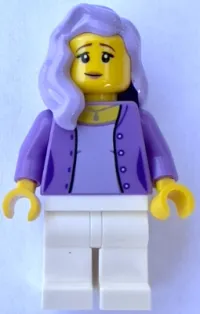 LEGO Female, Medium Lavender Jacket, White Legs, Lavender Mid-Length Hair minifigure