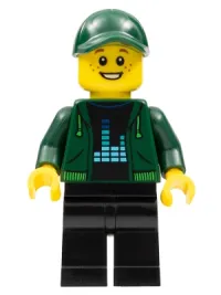 LEGO Photographer, Male, Dark Green Jacket, Black Legs, Dark Green Cap minifigure