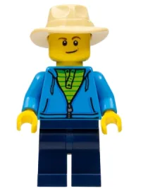 LEGO Fisherman, Dark Azure Jacket, Dark Blue Legs, Tan Fedora  Hat minifigure