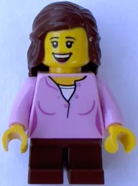 LEGO Girl, Bright Pink Top, Reddish Brown Legs, Reddish Brown Long Hair minifigure