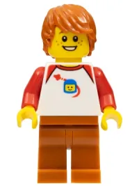 LEGO Male, White Classic Space Shirt, Dark Orange Legs, Dark Orange Hair minifigure