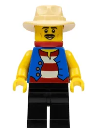 LEGO Gondolier, Red and White Striped Shirt and Blue Vest, Black Legs, Tan Fedora Hat, Red Bandana minifigure