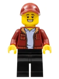 LEGO Male, Dark Red Jacket, Black Legs, Dark Red Cap minifigure