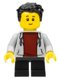 LEGO Boy, Light Bluish Gray Hoodie, Black Legs, Black Hair minifigure