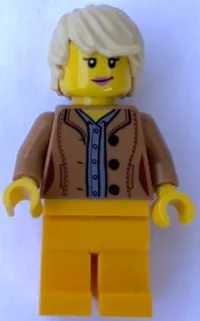 LEGO Female, Medium Nougat Jacket, Bright Light Orange Legs, Tan Hair minifigure