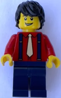 LEGO Pianist, Male, Red Shirt with Tan Tie, Dark Blue Legs, Black Hair minifigure