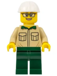 LEGO Construction Engineer / Architect - Female, Tan Shirt, Dark Green Legs, White Construction Helmet minifigure