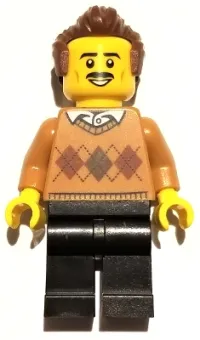LEGO Winter Chalet Owner - Male, Medium Nougat Argyle Sweater, Black Legs, Reddish Brown Hair minifigure