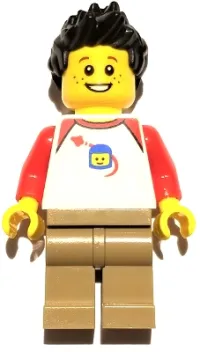 LEGO Son - Classic Space Shirt with Red Sleeves, Dark Tan Legs, Black Spiked Hair minifigure