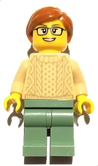 LEGO Mother - Tan Knit Sweater, Sand Green Legs, Dark Orange Ponytail minifigure