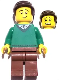 LEGO Father - Green V-Neck Sweater, Reddish Brown Legs, Dark Brown Combed Hair minifigure