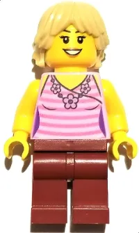 LEGO Girlfriend - Dark Pink Striped Top, Dark Red Legs, Tan Tousled Hair minifigure