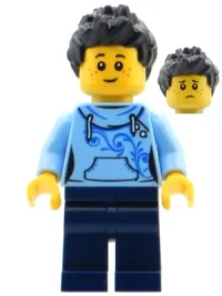 LEGO Exhibition Staff - Male, Bright Light Blue Hoodie, Dark Blue Legs minifigure