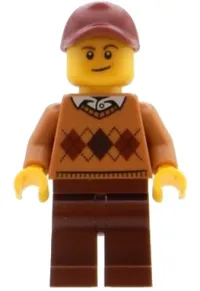 LEGO Visitor - Male, Medium Nougat Argyle Sweater, Reddish Brown Legs minifigure