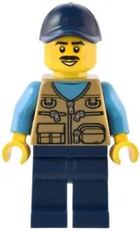 LEGO Male - Dark Tan Vest over Dark Azure Shirt, Dark Blue Legs, Dark Blue Cap minifigure