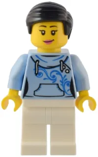LEGO Traveler - Female, Bright Light Blue Hoodie, White Legs, Black Hair minifigure