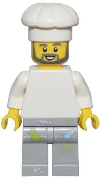 LEGO 1950s Diner Chef - Plain White Torso, Light Bluish Gray Legs with Paint Splotches, White Chef Toque minifigure
