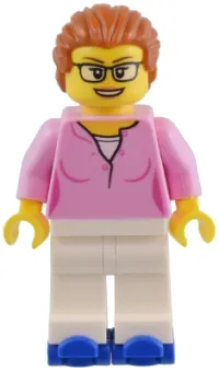 LEGO 1950s Diner Waitress - Bright Pink Top, White Legs, Dark Orange Hair, Blue Roller Skates minifigure