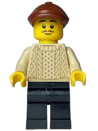 LEGO Painter - Male Artist, Tan Knit Cable Sweater, Black Legs, Reddish Brown Flat Cap minifigure