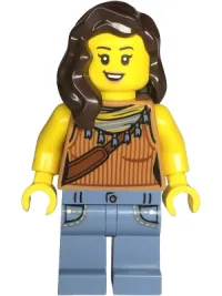 LEGO Snack Shack Patron - Female, Medium Nougat Tank Top, Sand Blue Legs, Dark Brown Hair minifigure